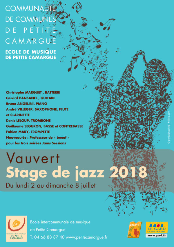 affiche stage de jazz 2018 école de musique de Vauvert