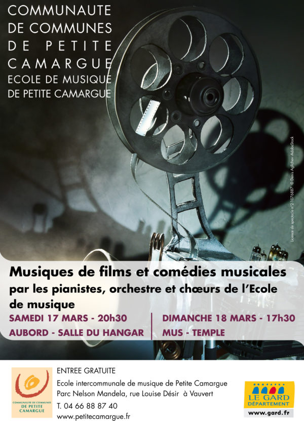 affiche concert "musique de films et comédies musicales" école de musique de petite camargue